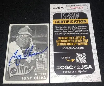 TONY OLIVA 1965 TOPPS CARD Copy SIGNED CARD JSA COA - Baseball Card Single