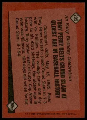 Tony Perez 1986 Topps #205 Cincinnati Reds - Baseball Card Single