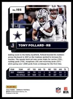Tony Pollard 2022 Donruss #155 Dallas Cowboys - Football Card Single