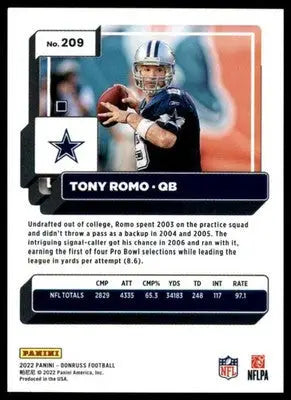 Tony Romo 2022 Donruss #209 Dallas Cowboys - Football Card Single