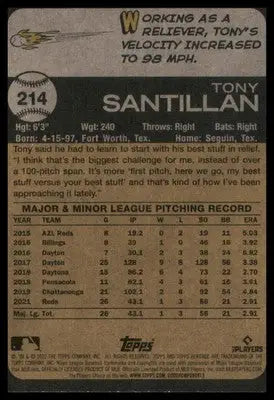 Tony Santillan Rookie 2022 Topps Heritage #214 Cincinnati Reds - Baseball Card Single
