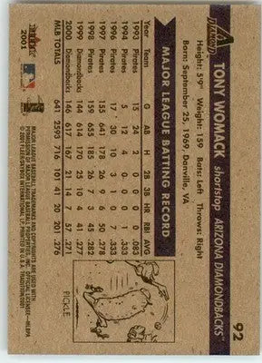 Tony Womack - 2001 Fleer Tradition - #92 - Baseball - Baseball Card Single