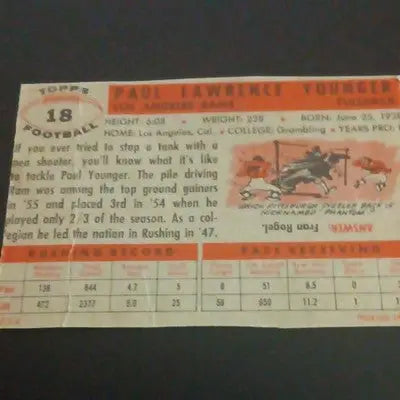 Topps 1956 - Paul Younger Los Angeles Rams #18. (RC) NFL. *crease. VG+ - Football Card Single