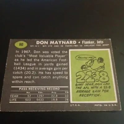 Topps 1969 Topps - Don Maynard #100. New York Jets. NFL Football Base Set - Football Card Single