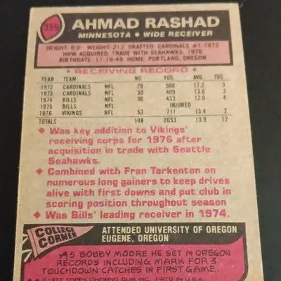 Topps 1977 - Ahmad Rashad Minnesota Vikings #359. NFL. EX - Football Card Single