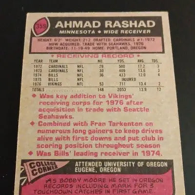 Topps 1977 - Ahmad Rashad Minnesota Vikings #359. NFL. EX - Football Card Single