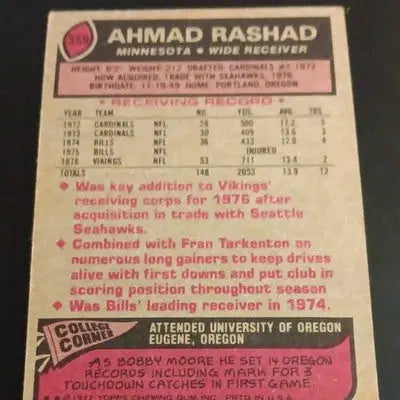Topps 1977 - Ahmad Rashad Minnesota Vikings #359. NFL. EX - Football Card Single