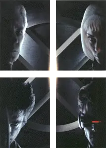Dramatic side-lit portraits showcasing Topps 2000 X-Men Movie Card Promo Set
