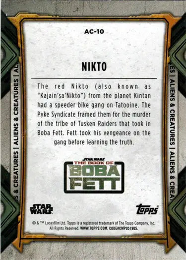 Trading card of Nikto species from Topps 2022 Star Wars Boba Fett ten card set