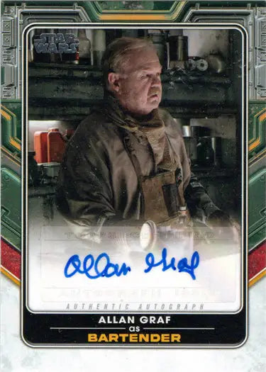 Autograph card of Allan Graf as a bartender from Star Wars trading cards