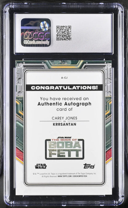 Graded Carey Jones Autograph Card from Topps 2022 in Gem Mint condition