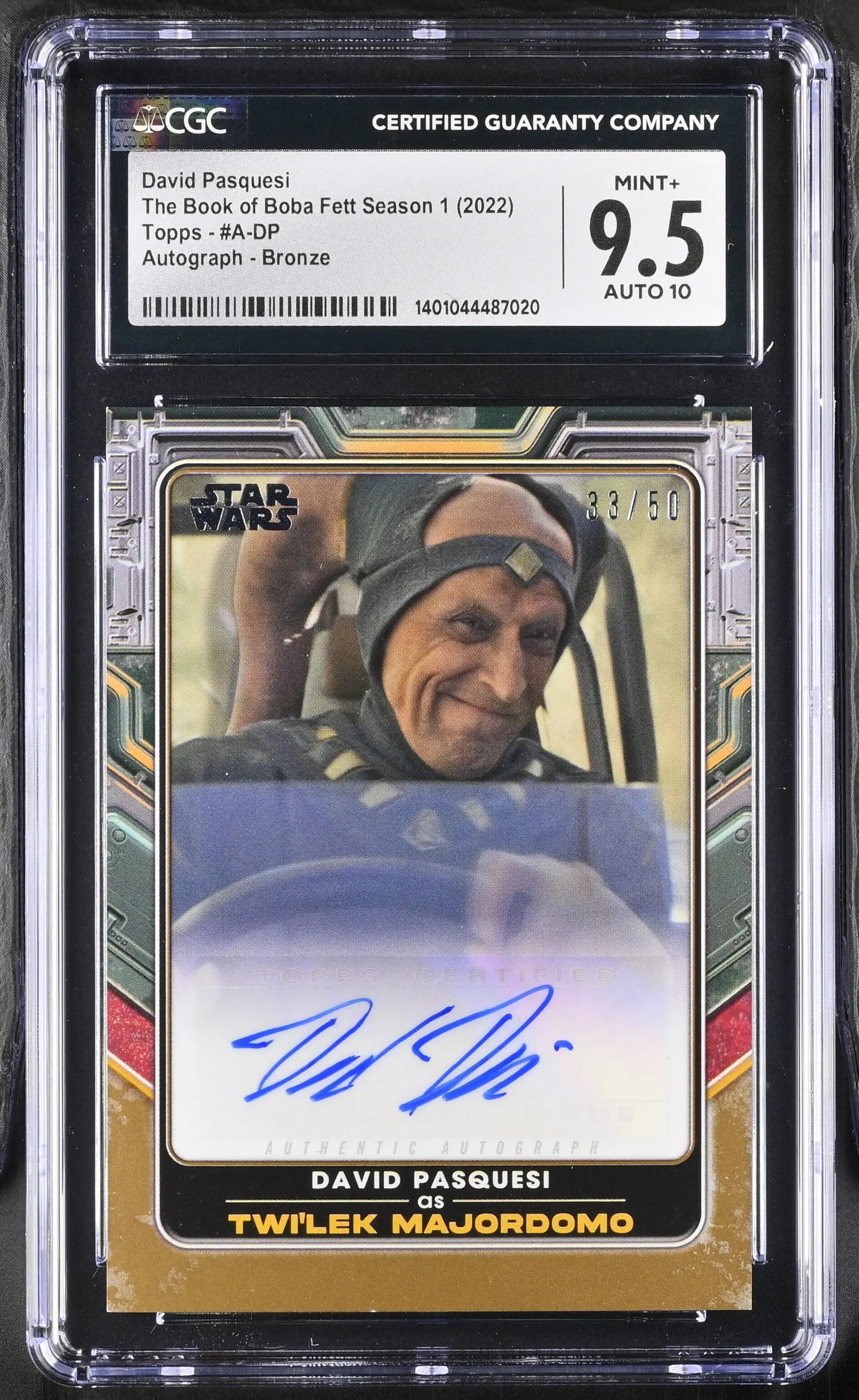 Graded David Pasquesi autographed Star Wars Boba Fett trading card in Mint+ condition