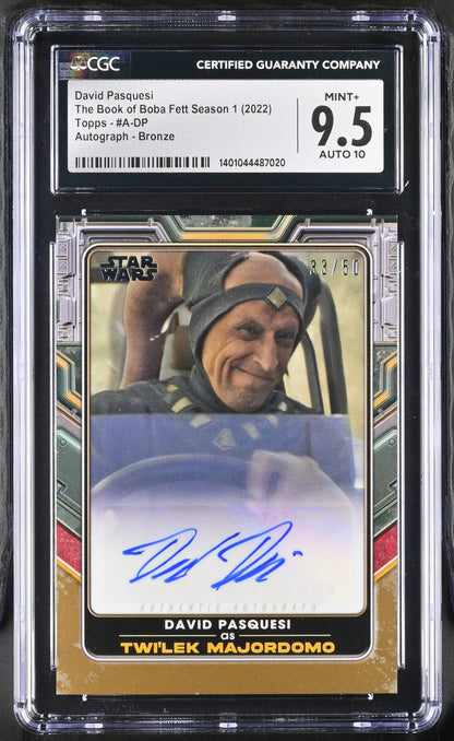 Graded David Pasquesi autographed Star Wars Boba Fett trading card in Mint+ condition