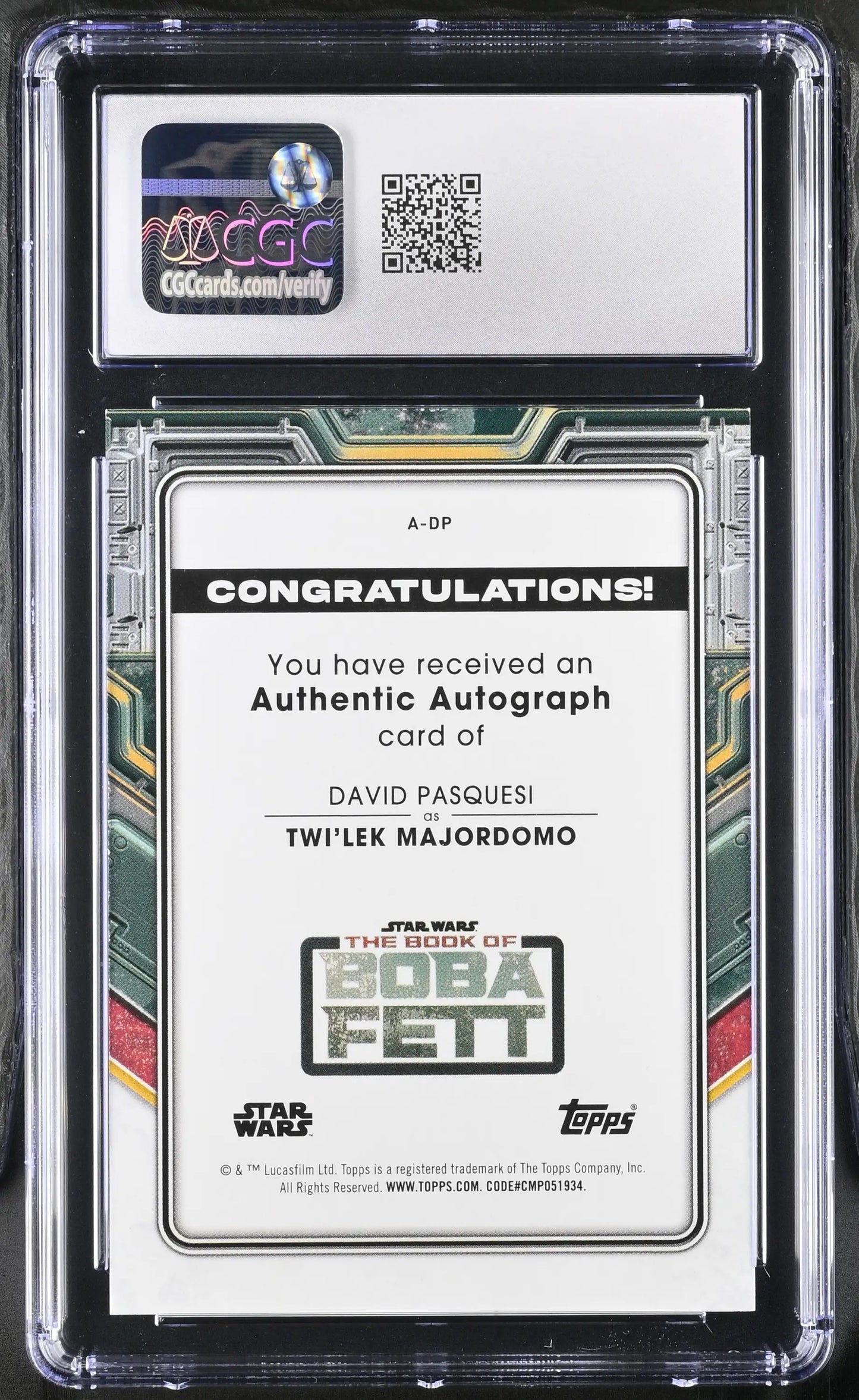 Graded Topps 2022 Star Wars Boba Fett Autograph Card David Pasquesi CGC 9.5 Mint+