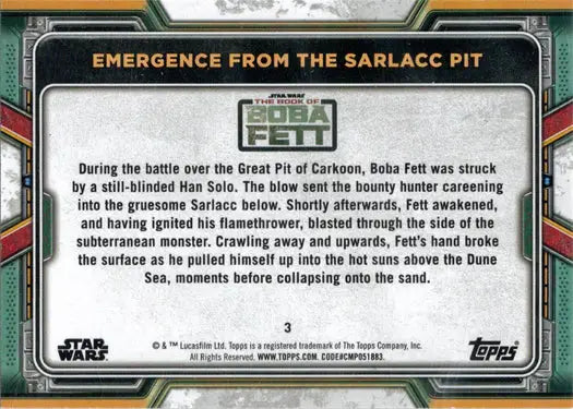 Topps 2022 Star Wars Boba Fett Bronze Parallel Trading Card depicting escape from Sarlacc
