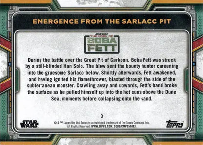 Topps 2022 Star Wars Boba Fett Bronze Parallel Trading Card depicting escape from Sarlacc