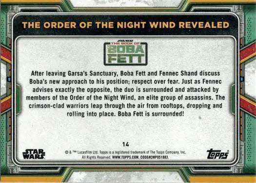 Trading card showing The Order of the Night Wind from The Book of Boba Fett in purple parallel