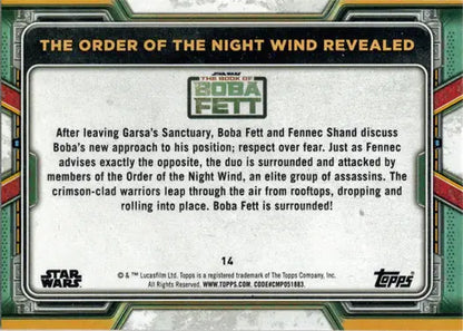 Trading card showing The Order of the Night Wind from The Book of Boba Fett in purple parallel