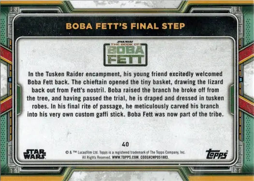Purple parallel trading card of Boba Fett in Tusken Raider ritual from Topps 2022