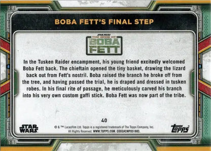 Purple parallel trading card of Boba Fett in Tusken Raider ritual from Topps 2022