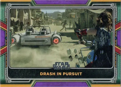 Topps 2022 Star Wars Boba Fett Purple Parallel Card featuring a speeder chase scene