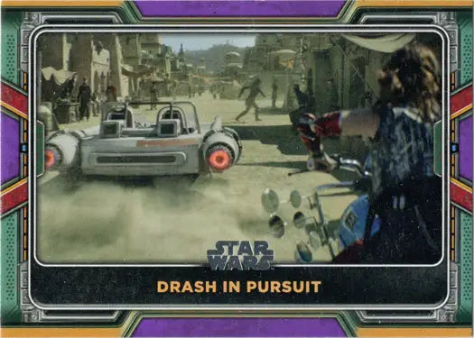 Topps 2022 Star Wars Boba Fett Purple Parallel Card featuring a speeder chase scene