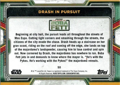 Purple parallel trading card depicting a chase scene from Star Wars: The Book of Boba Fett