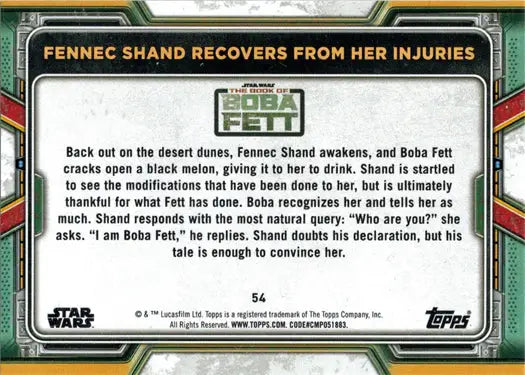 Fennec Shand recovers in Topps 2022 Star Wars Boba Fett Purple Parallel Card 54