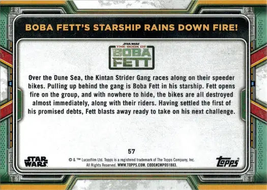 Trading card depicting Boba Fett attacking Kutan Strider Gang in purple parallel design