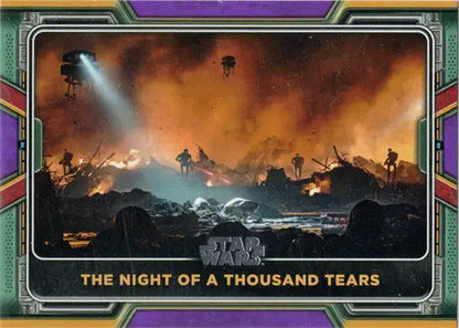 Dramatic Star Wars scene with silhouetted figures in purple parallel trading card artwork