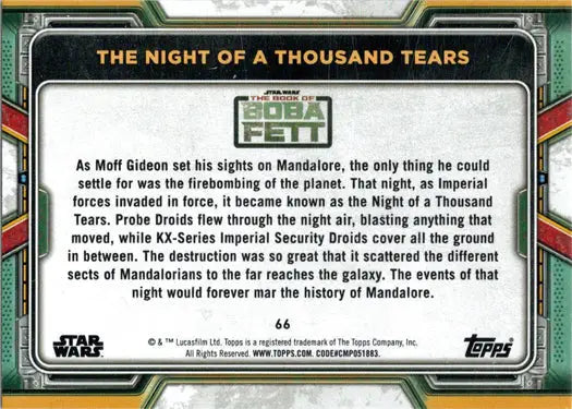 Purple parallel trading card of The Night of a Thousand Tears from The Book of Boba Fett