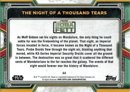 Purple parallel trading card of The Night of a Thousand Tears from The Book of Boba Fett