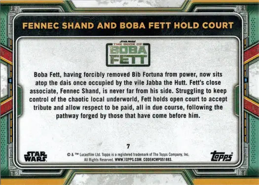 Topps 2022 Purple Parallel trading card featuring Boba Fett and Fennec Shand