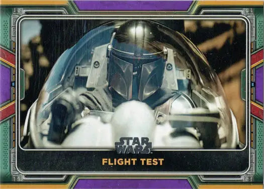 Mandalorian helmet with blue visor on Topps 2022 Star Wars Boba Fett Purple Parallel Card