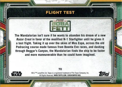 Trading card featuring a Mandalorian’s N-1 Starfighter flight test in purple parallel