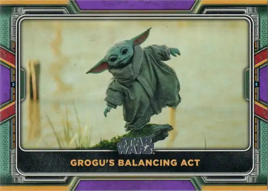 Green alien balancing in robes on Topps 2022 Star Wars Purple Parallel trading card
