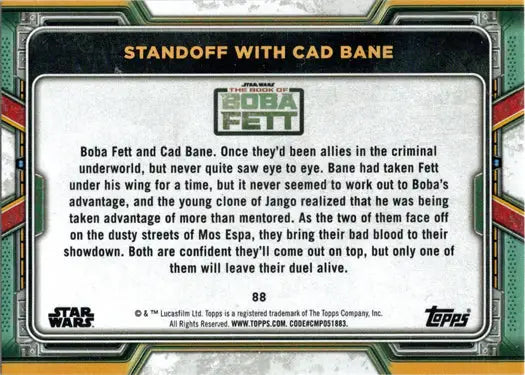 Trading card featuring Boba Fett and Cad Bane from Topps 2022 Star Wars Purple Parallel
