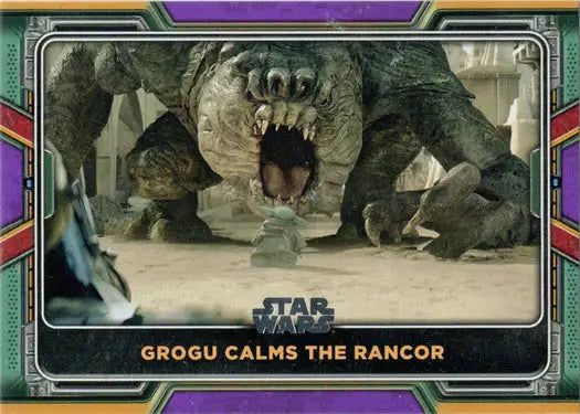 Fearsome Rancor with sharp teeth on Topps 2022 Star Wars Purple Parallel trading card