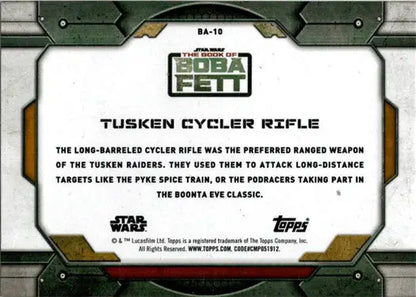 Trading card showcasing Tusken Cycler Rifle from Topps 2022 Star Wars ten card set