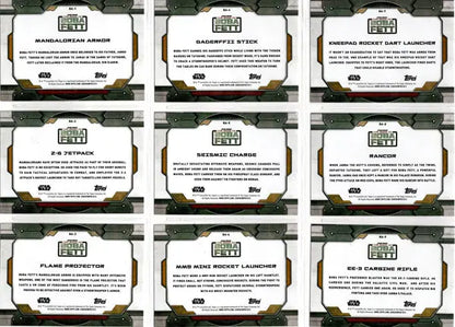 Topps 2022 Star Wars trading cards set featuring ten card Boba Fett’s Arsenal design