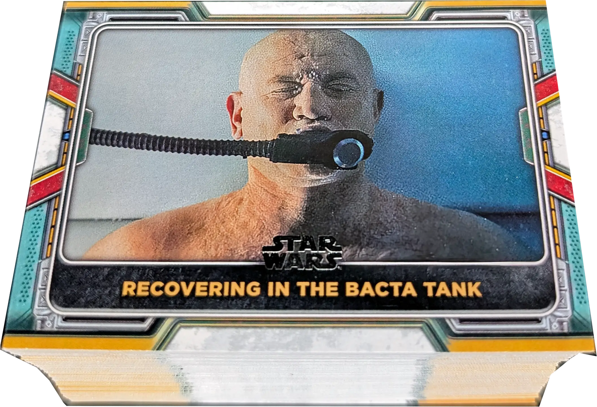 Star Wars trading card featuring a scene in a Bacta healing tank from the Boba Fett base set