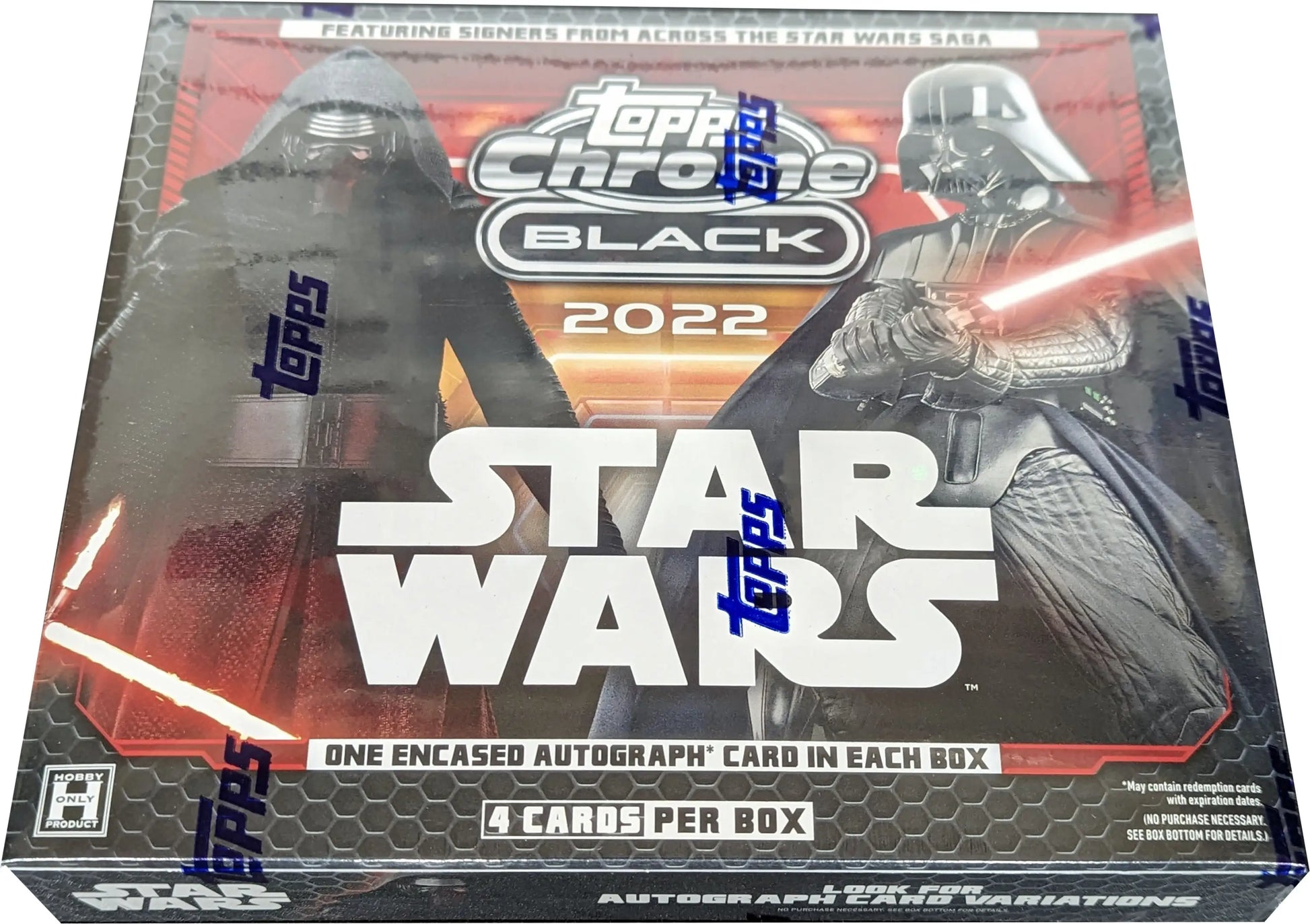 Sealed Topps 2022 Star Wars Chrome Black Hobby Box with star wars base cards and autograph