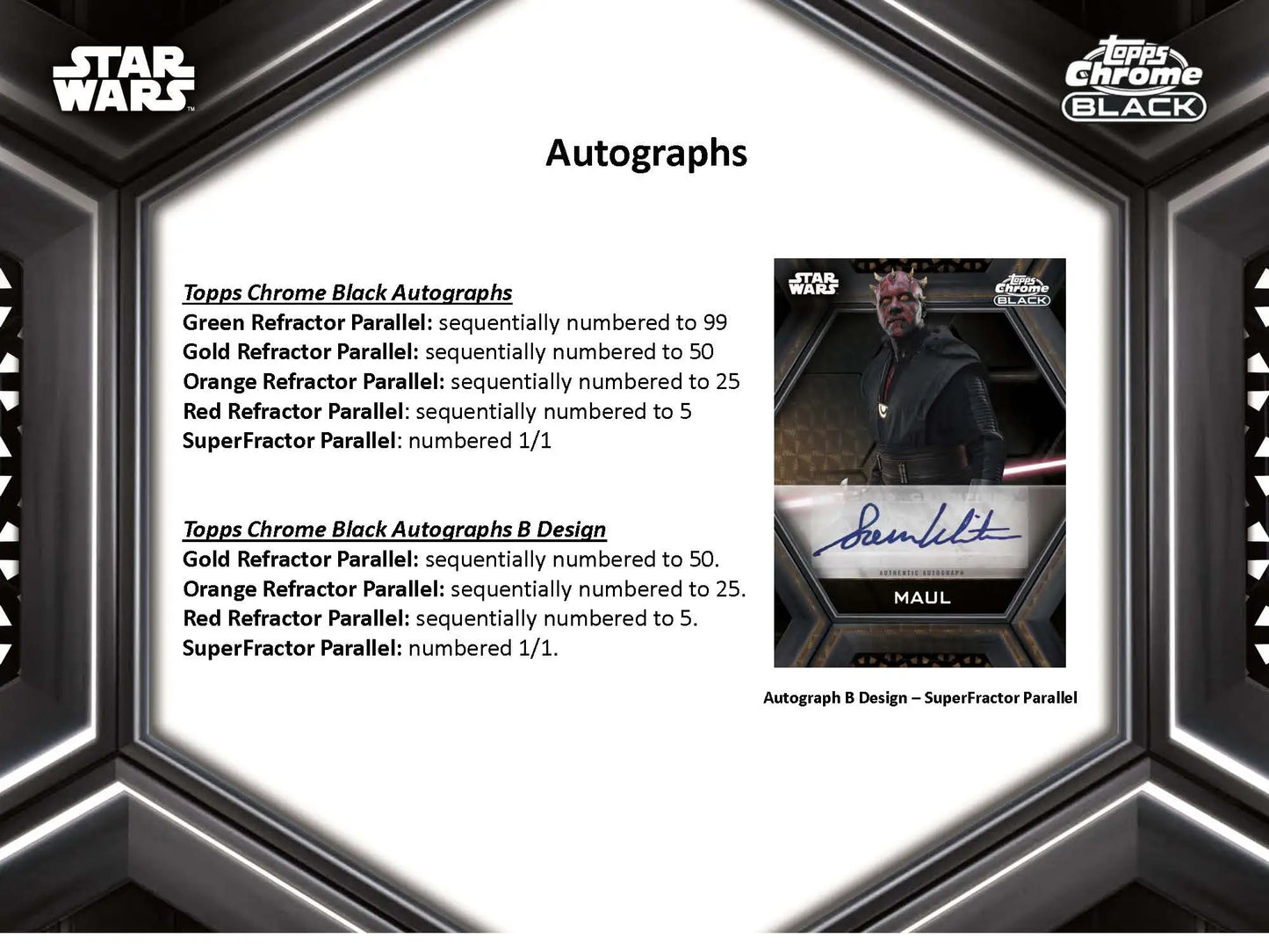 Star Wars Chrome Black collectible trading card with character autographs and parallels