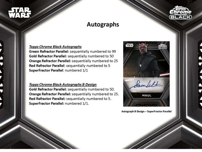 Star Wars Chrome Black collectible trading card with character autographs and parallels