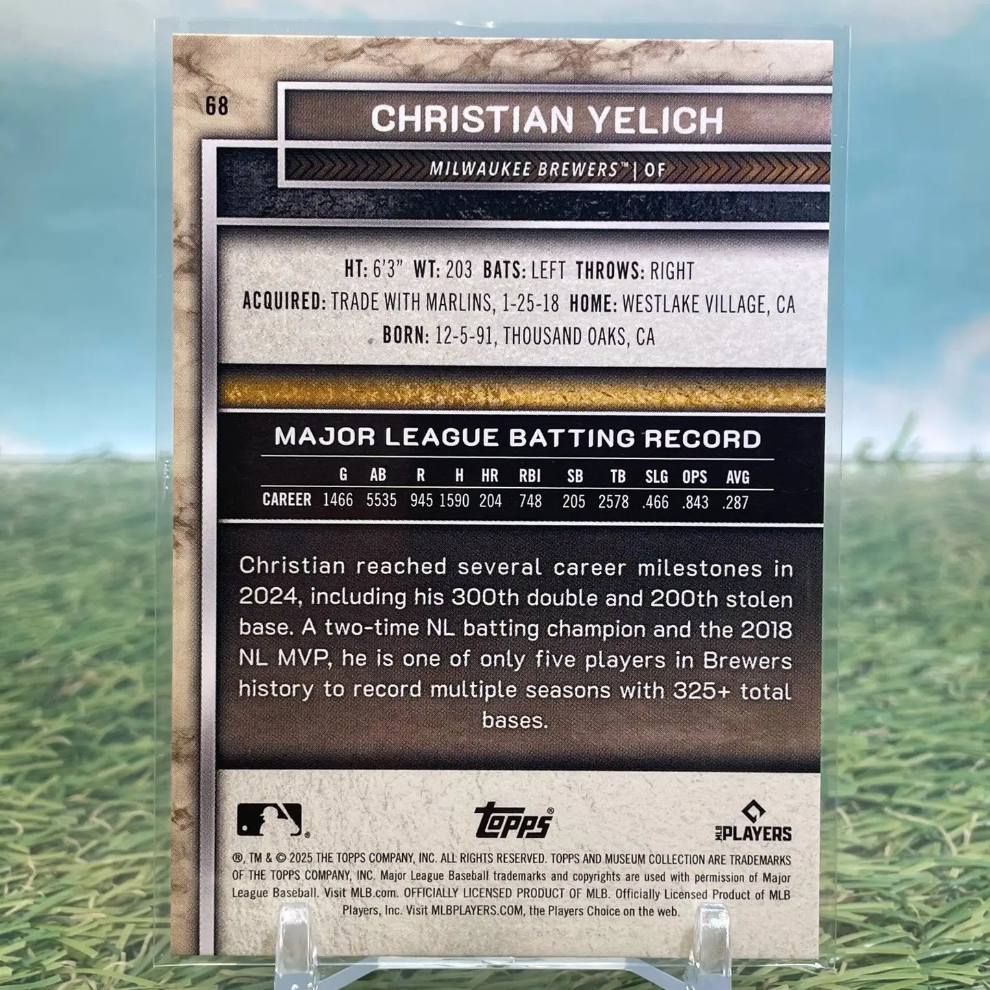 Topps 2025 Museum Collection Christian Yelich #68 Milwaukee Brewers Baseball - Baseball Card Single