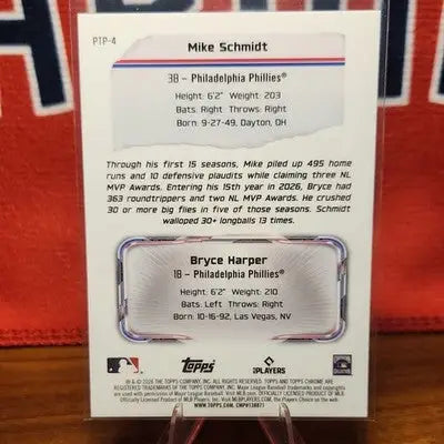Topps 2026 Chrome Past to Present PTP-4 Mike Schmidt Bryce Harper Insert - Baseball Card Single