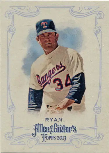 Baseball player in Texas Rangers uniform number 34 for Topps Allen base card Nolan Ryan