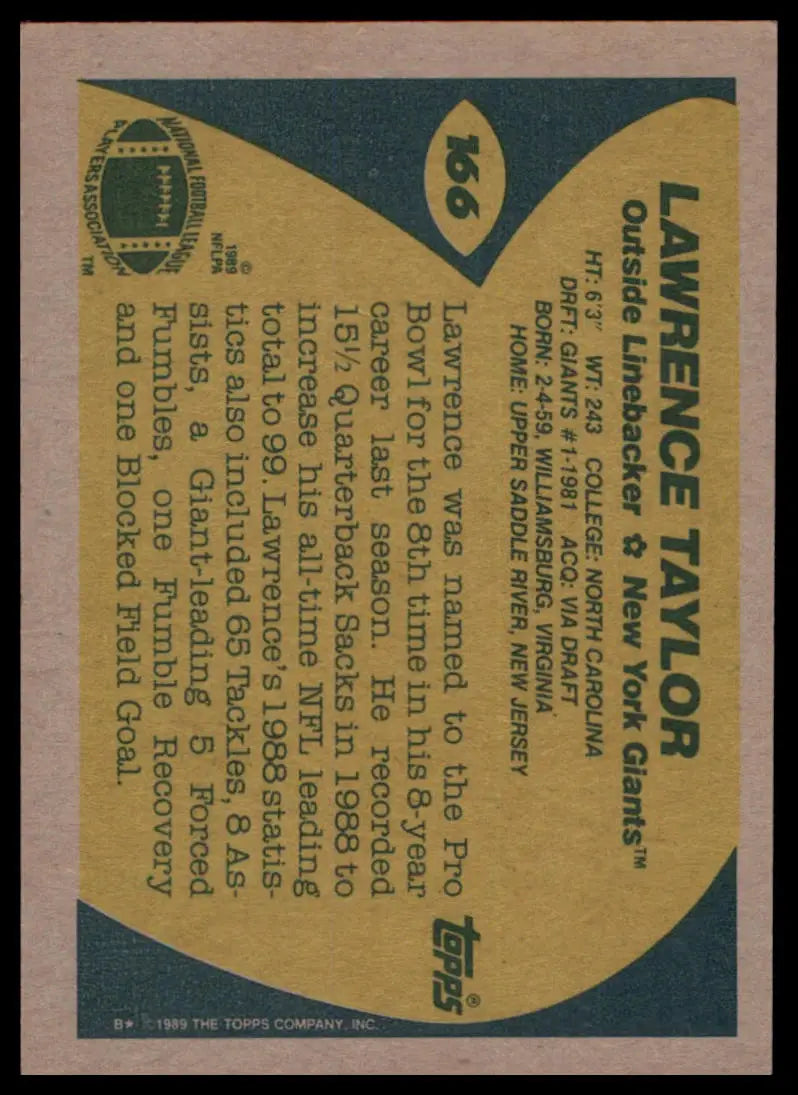 Topps American/UK Lawrence Taylor 23 New York Giants LP - Football Card Single