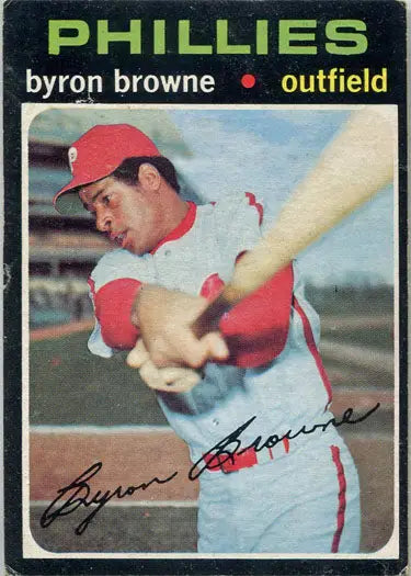 Base card of Byron Browne in mid-swing from Topps Baseball 1971 trading cards