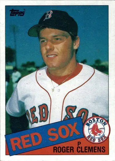 Base card of Roger Clemens in a Red Sox jersey from Topps Baseball trading cards